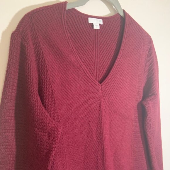 J Jill Pure Jill Burgundy Lagenlook Chevron Textured V-Neck Sweater - Size S - Picture 2 of 8